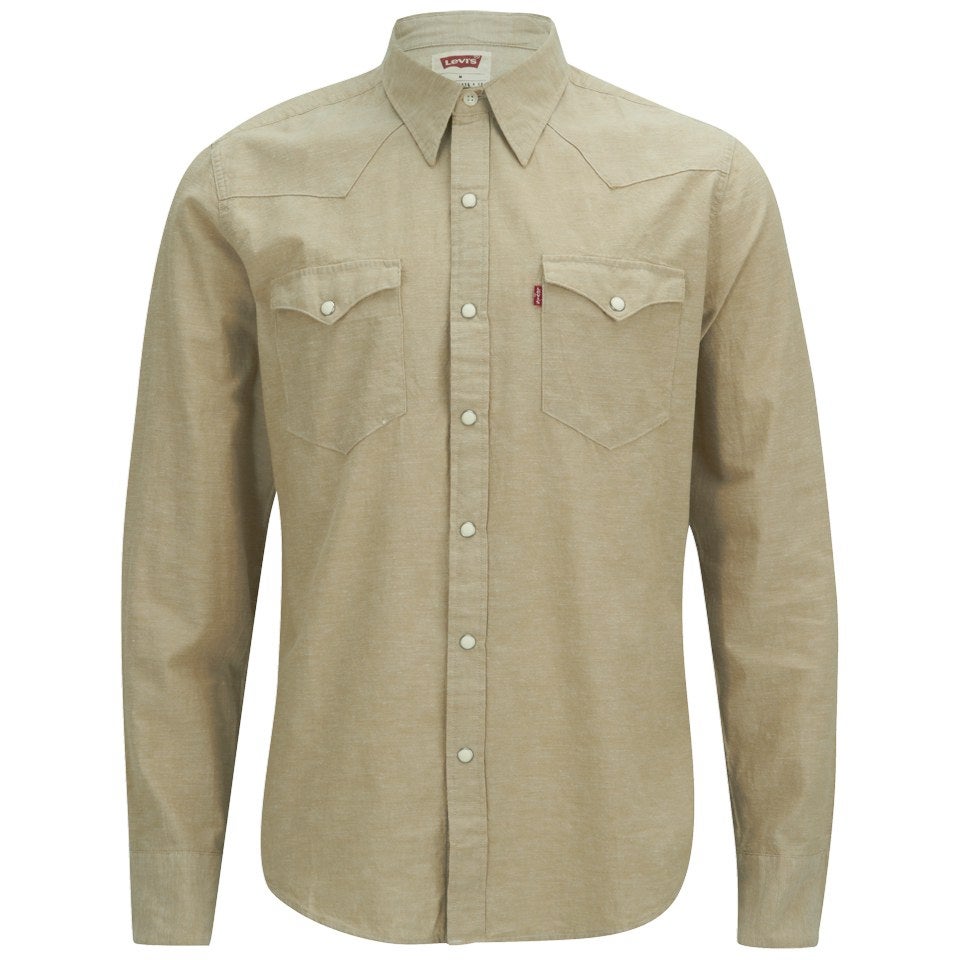 Levi's Men's Slim Fit Long Sleeve Barstow Western Shirt - Chambray Tan