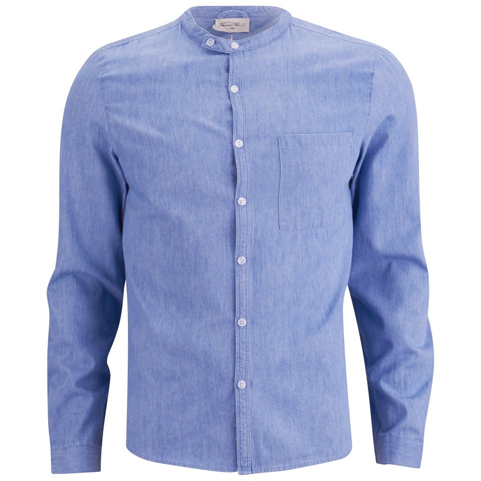 American Vintage Men's Collar Detail Long Sleeve Shirt - Blue
