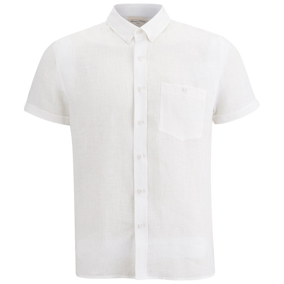 American Vintage Men's Short Sleeve Linen Shirt - White