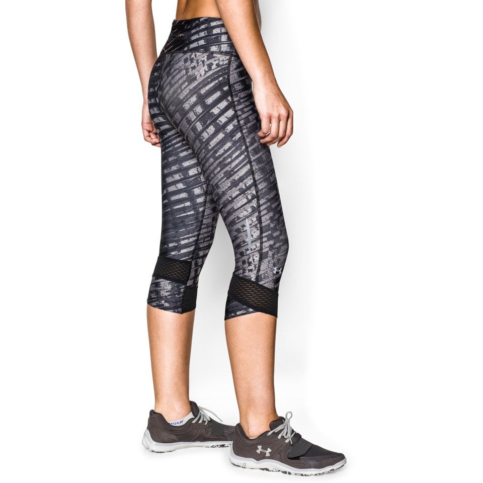 Under Armour Women's Printed Fly By Running Capri Pants - Black/Reflective