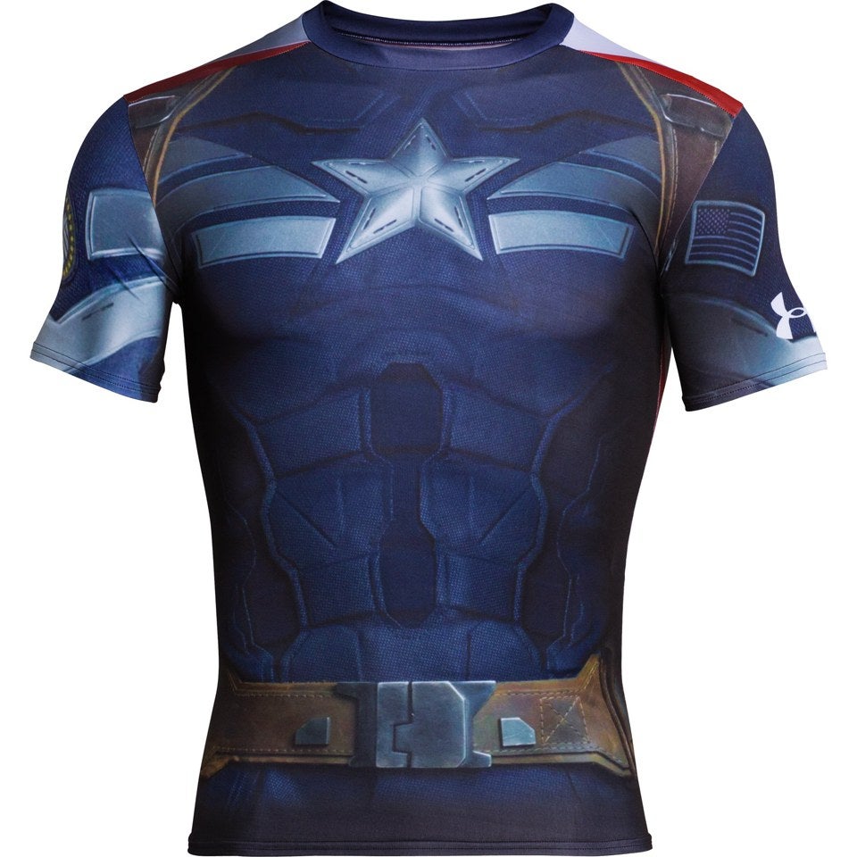 Rond en rond Doornen Krijger Under Armour Men's Captain America Compression Short Sleeved T-Shirt -  Navy/Silver/Red | ProBikeKit New Zealand