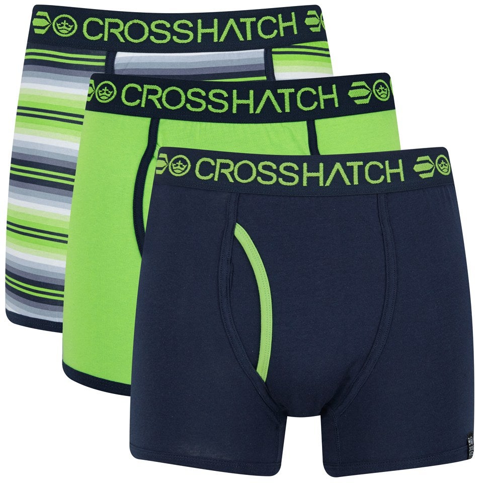 Crosshatch Men's Neonic Striped 3-Pack Boxers - Green Flash/Dress Blue