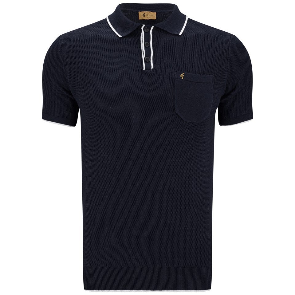 Gabicci Vintage Men's Knitted Tipped Polo Shirt - Navy