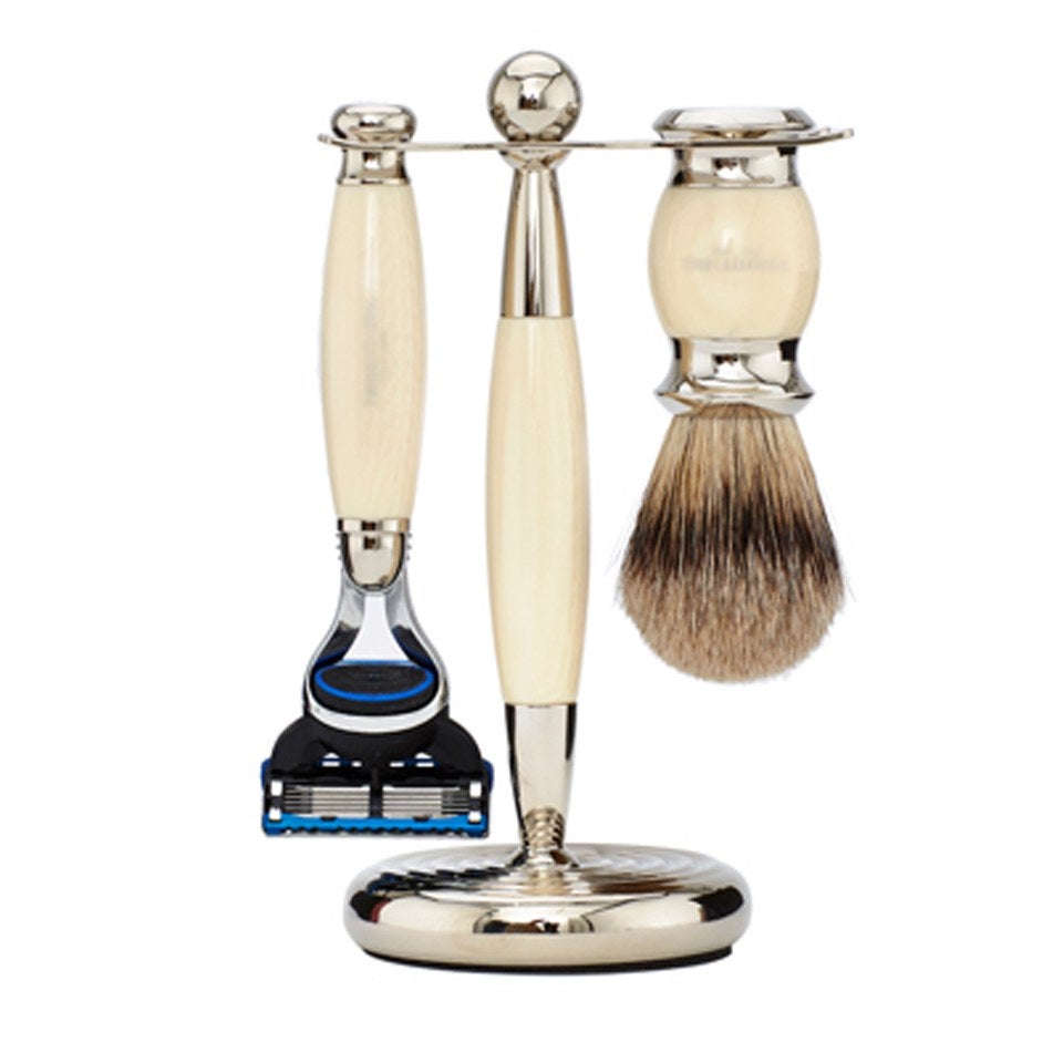 Truefitt & Hill Edwardian Badger Fusion Razor, Brush and Stand Set