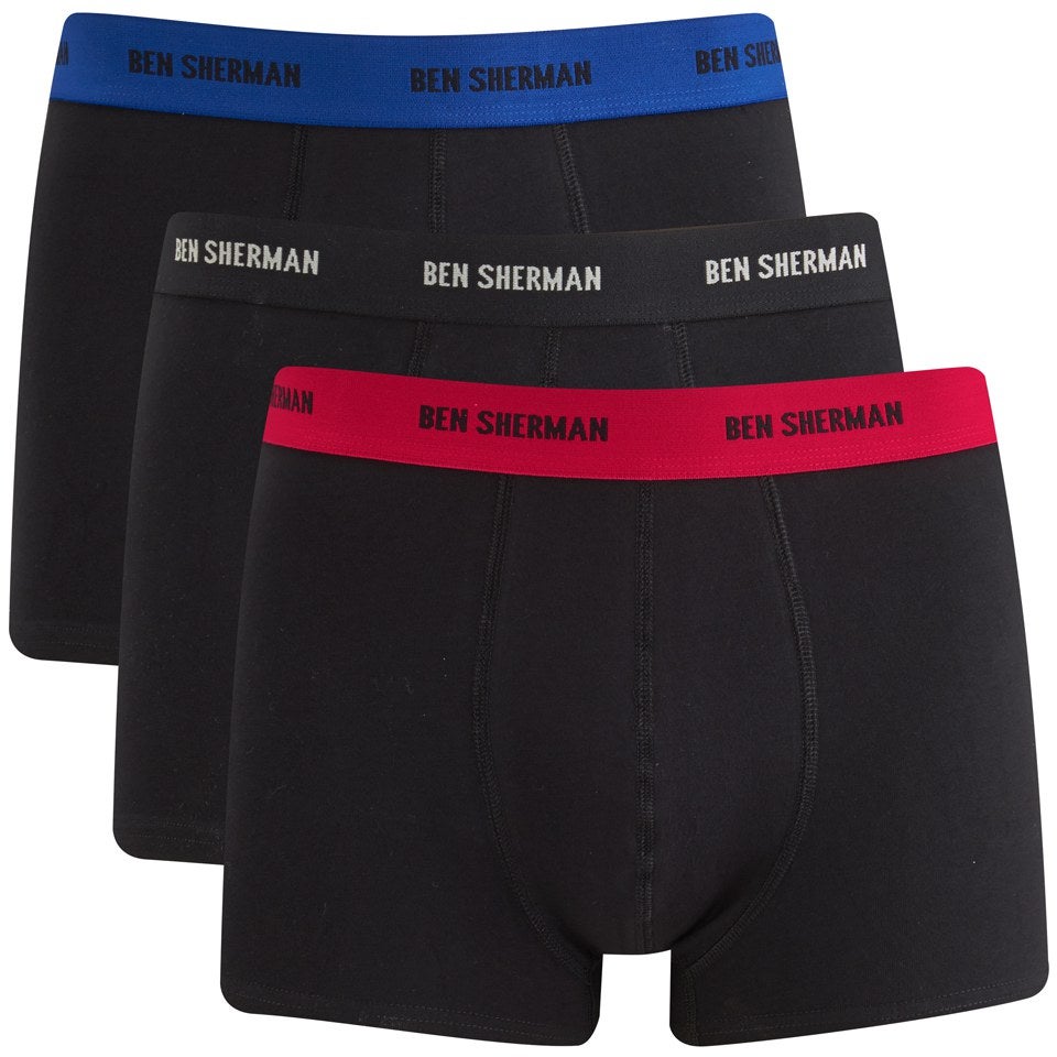 Ben Sherman Men's 3-Pack Andrew Trunks - Black Blue/Red/Black