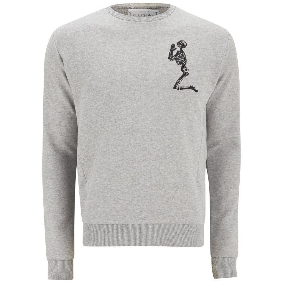 Religion Men's Praying Skeleton Knitted Jumper - Grey Marl