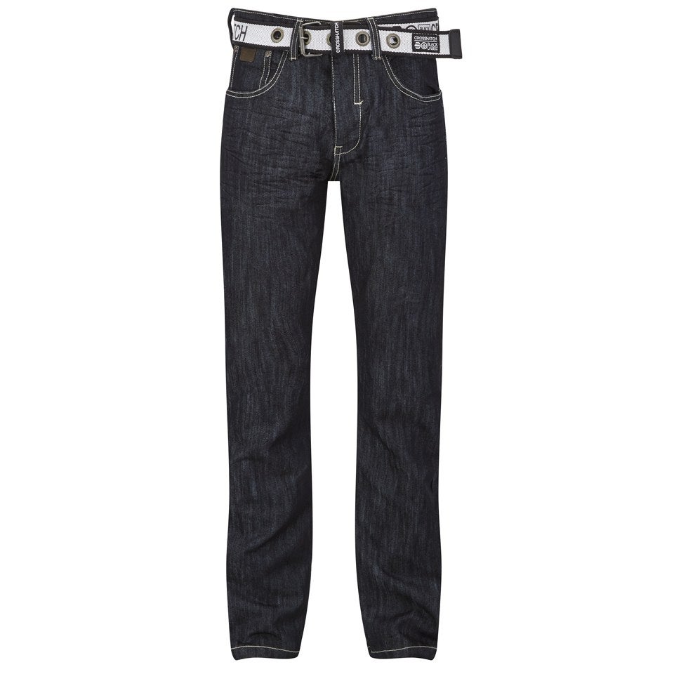 Crosshatch Men's Vancouver Belted Jeans - Rinse Wash