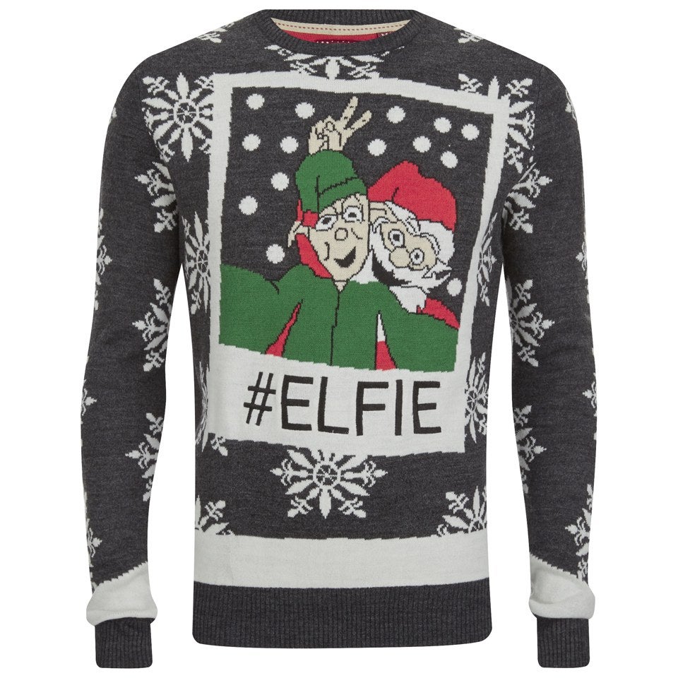 Brave Soul Men's Elfie Christmas Jumper Blue Mens Clothing