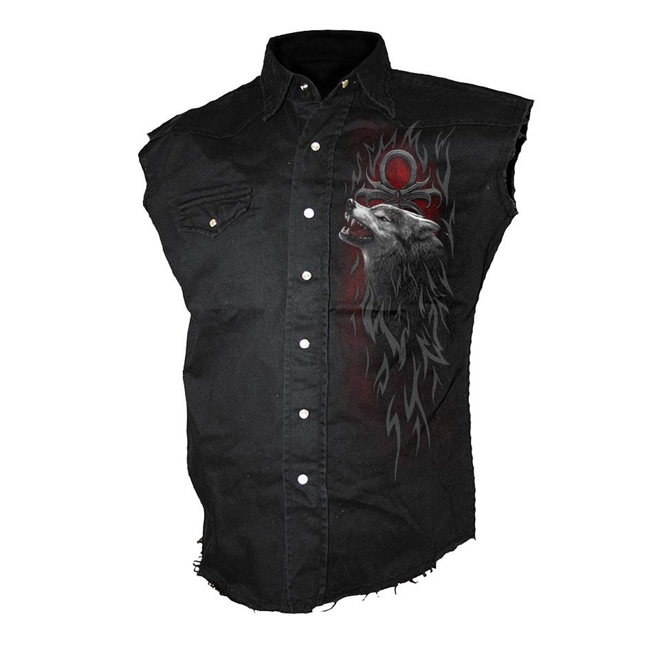 Spiral Men's LEGEND OF THE WOLVES Sleeveless Stone Washed Worker Shirt - Black