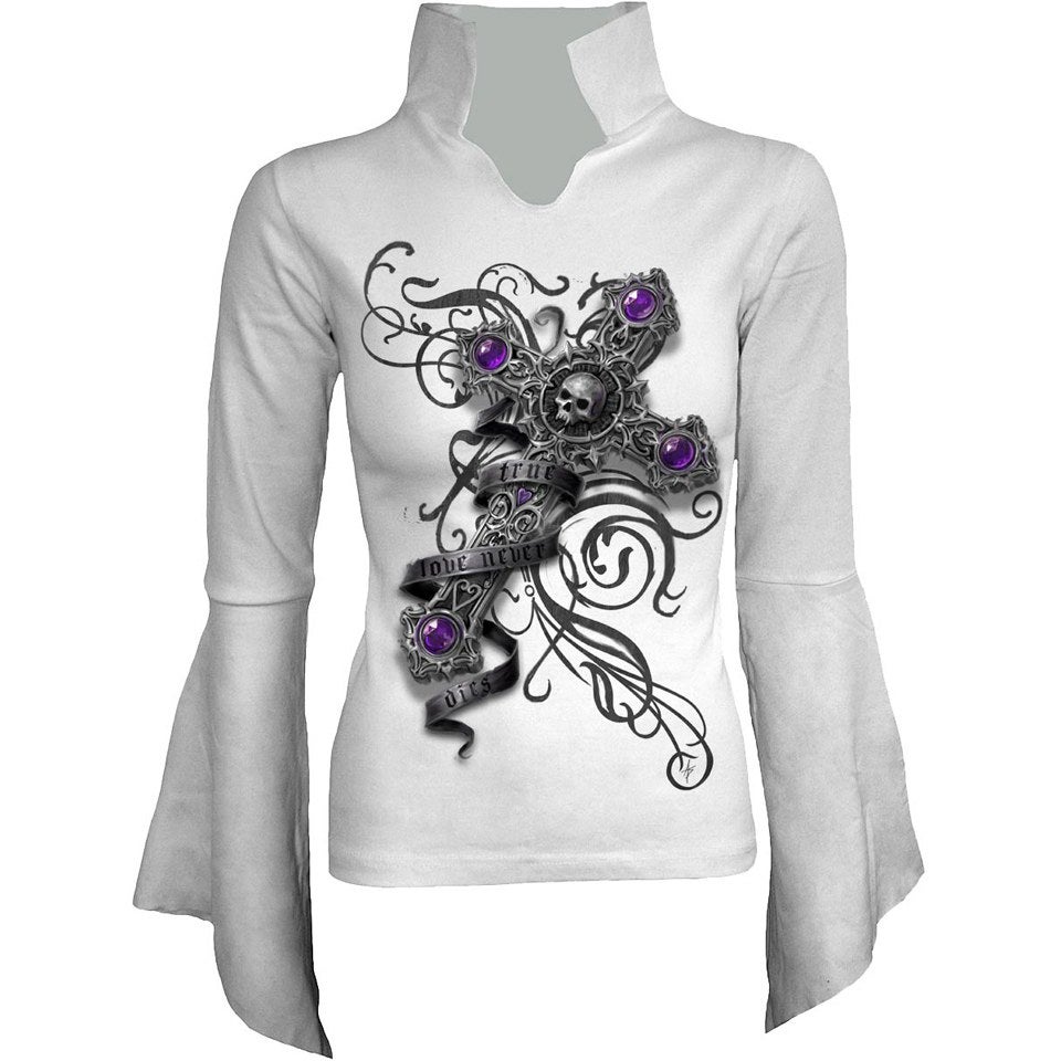 Spiral Women's TRUE LOVE High Neck Goth Top - White