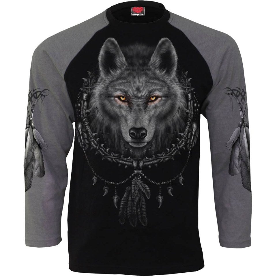 Spiral Men's WOLF DREAMS Raglan Contrast Long Sleeve Top - Charcoal Black