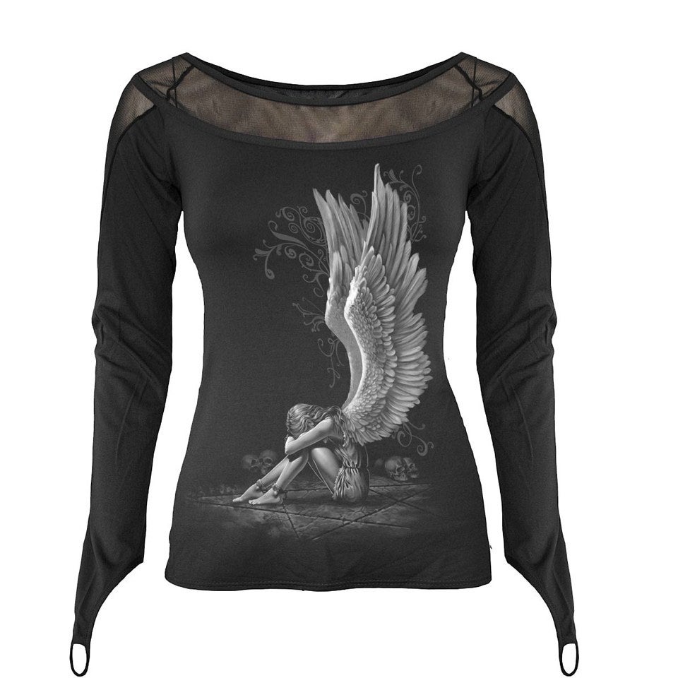 Spiral Women's ENSLAVED ANGEL Fine Mesh Goth Glove Top - Black