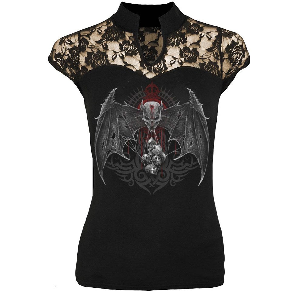 Spiral Women's DEMON TRIBE Lace High Neck Corset Black