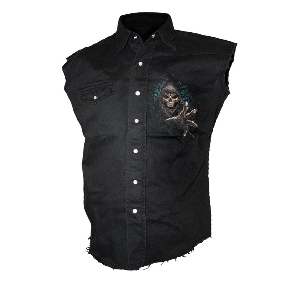 Spiral Men's FOREST REAPER Sleeveless Stone Washed Worker Shirt - Black