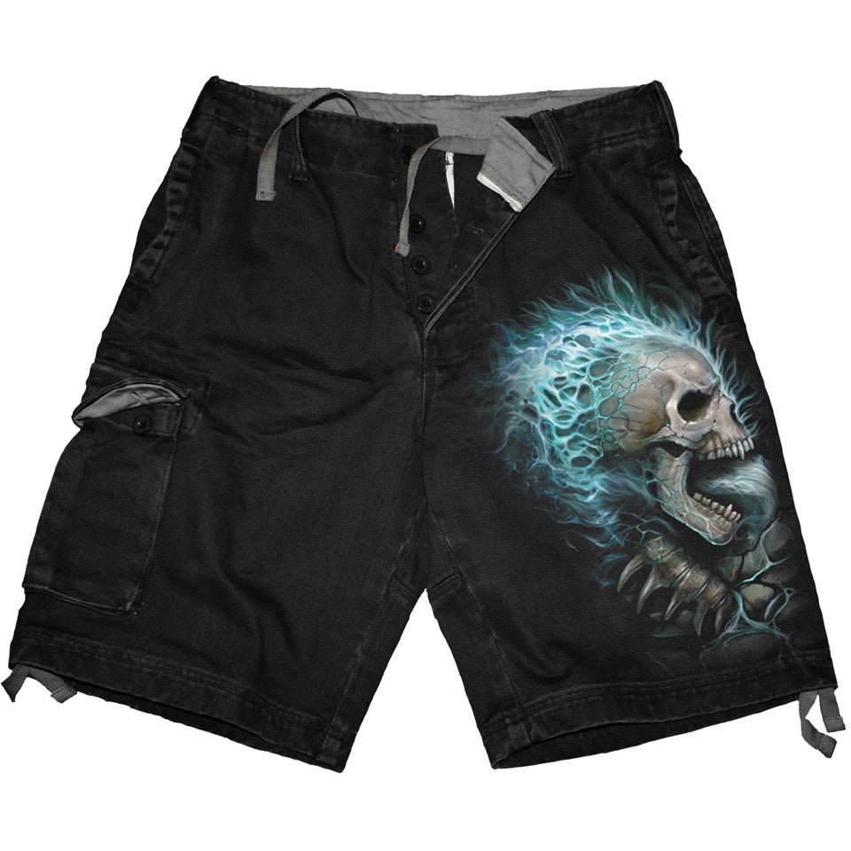 Spiral Men's FLAMING SPINE Vintage Cargo Shorts - Black
