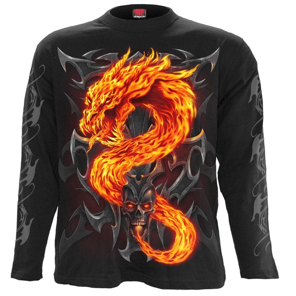 Spiral Men's FIRE DRAGON Long Sleeve T-Shirt - Black