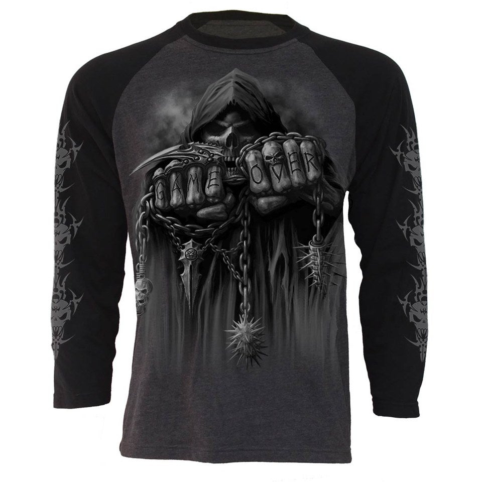 Spiral Men's GAME OVER Raglan Contrast Long Sleeve Top - Black Charcoal