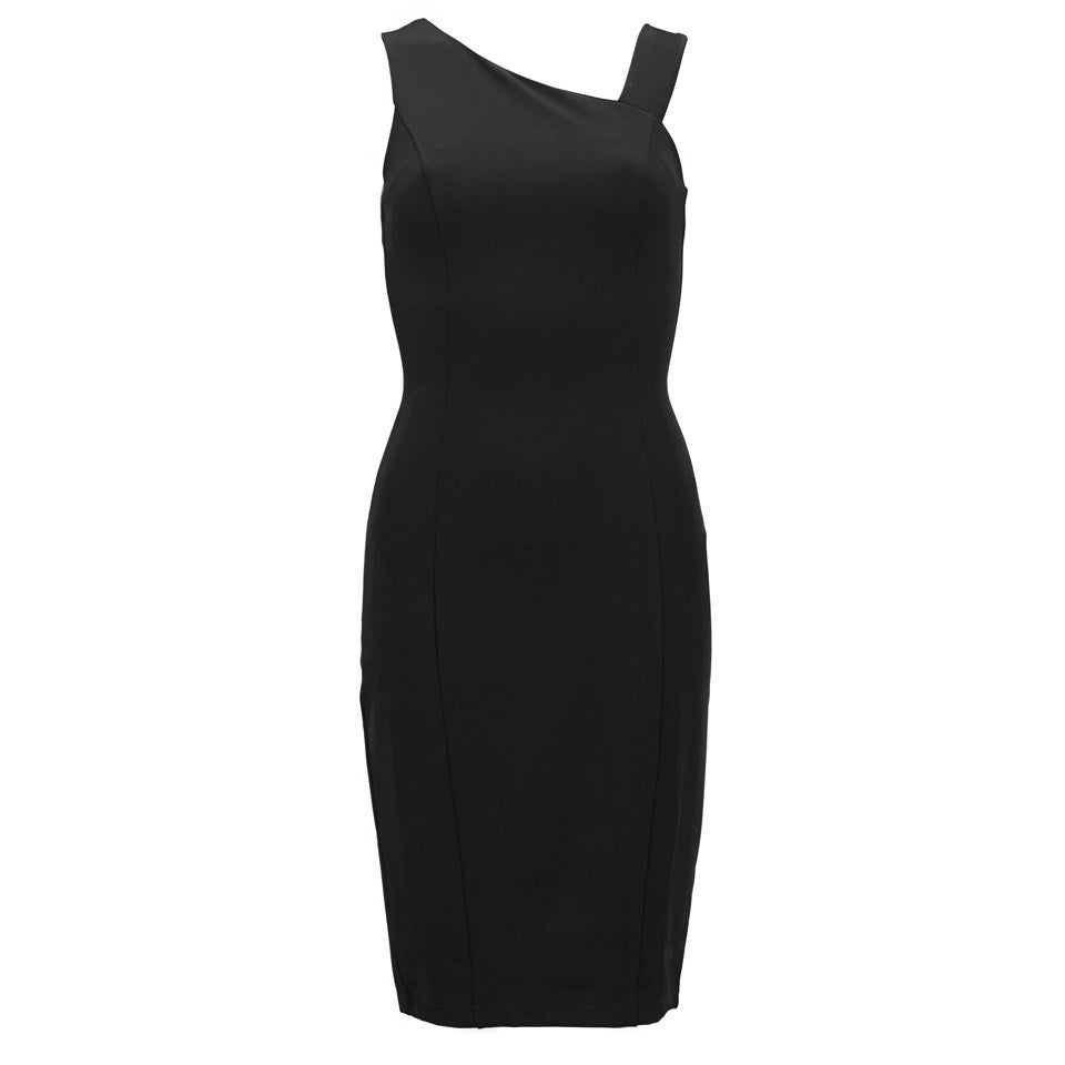 Lavish Alice Women's Black Asymmetric Shoulder Strap Bodycon Midi Dress - Black