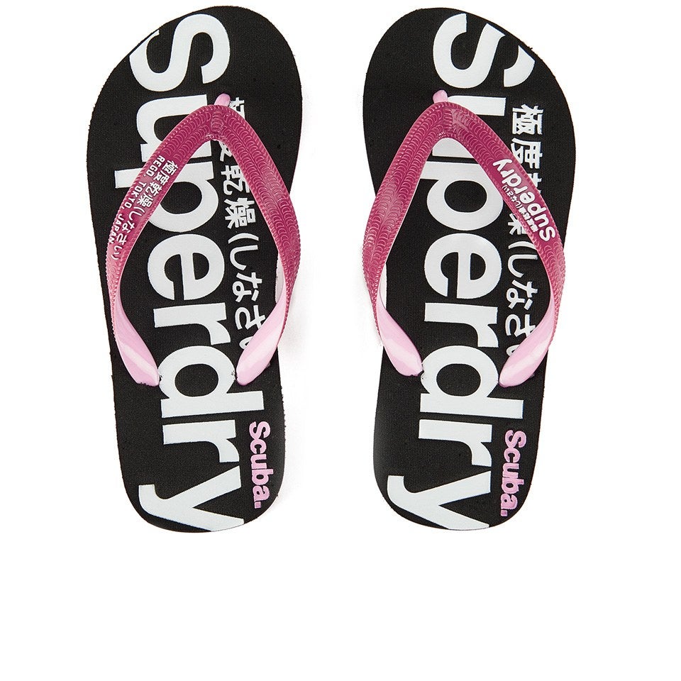 Superdry Women's Scuba Flip Flops - Black/Pink
