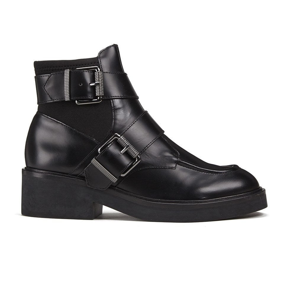 Ash Women's Nikko Leather Double Buckle Ankle Boots - Black | TheHut.com