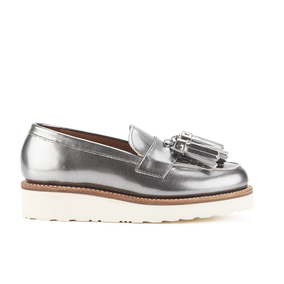 Grenson Women's Clara V Leather Tassle Loafers - Silver Crackle Calf ...