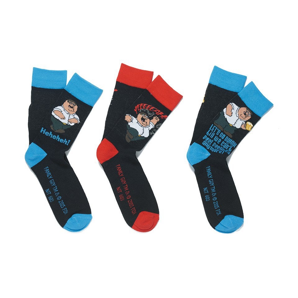 Family Guy Men's 3 Pack Socks - Black/Blue Mens Clothing - Zavvi UK