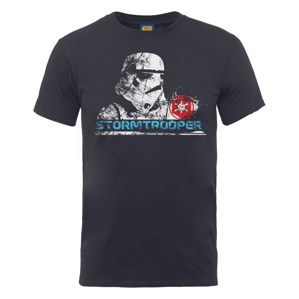 Star Wars Men's Stormtrooper Head Distressed T-Shirt Charcoal