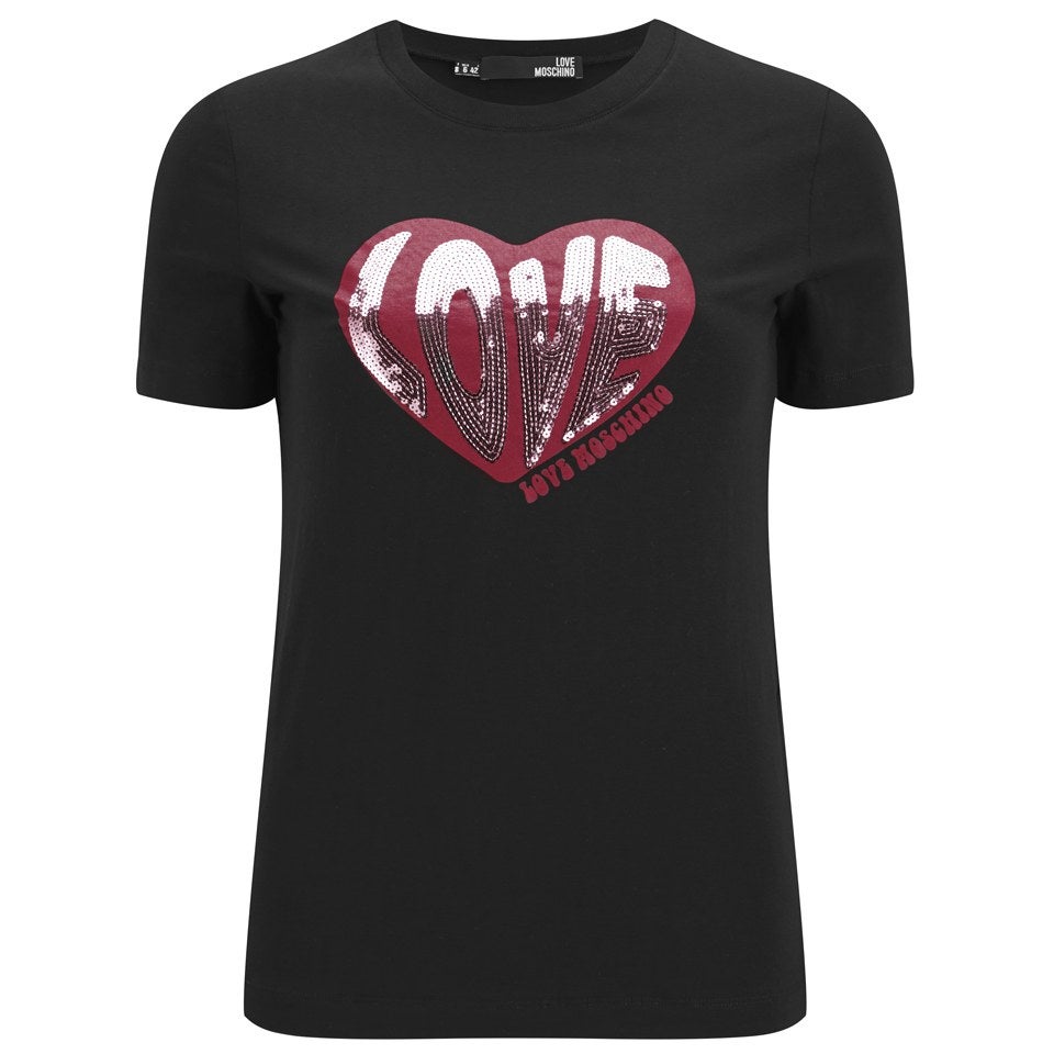 Love Moschino Women's Sequin Heart T-Shirt - Black