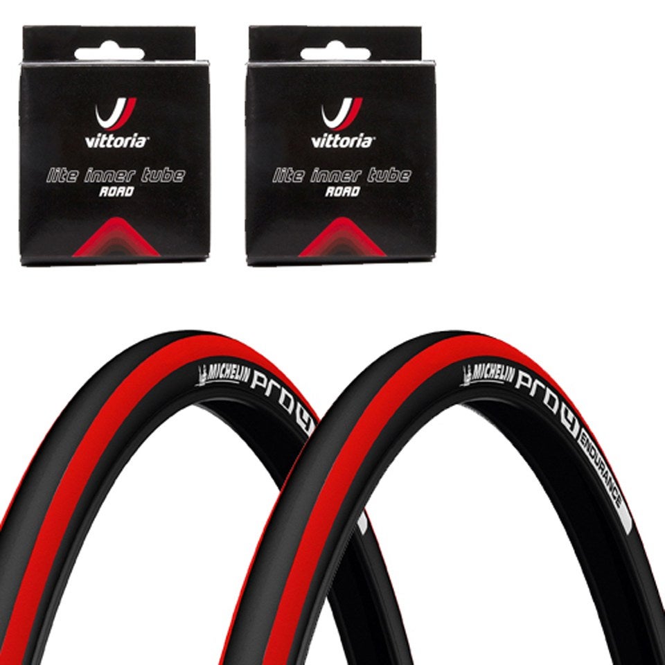 Michelin Pro4 Endurance V2 Folding Road Tyre & Tube Twin - Red - 700c x 23mm | ProBikeKit Australia