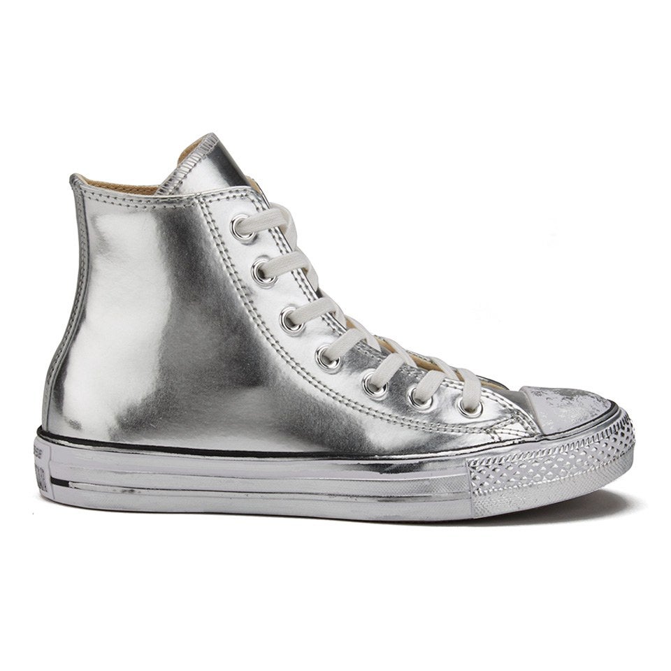 converse silver leather trainers