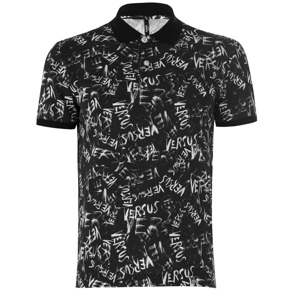 Versus Versace Men's All Over Logo Polo Shirt - Black - Free UK ...