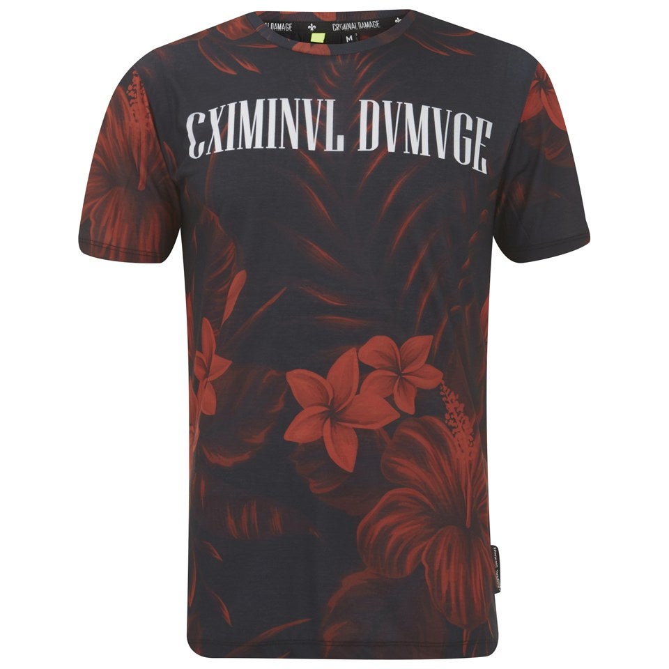Criminal Damage Men's Nejem T-Shirt - Black/Red Mens Clothing