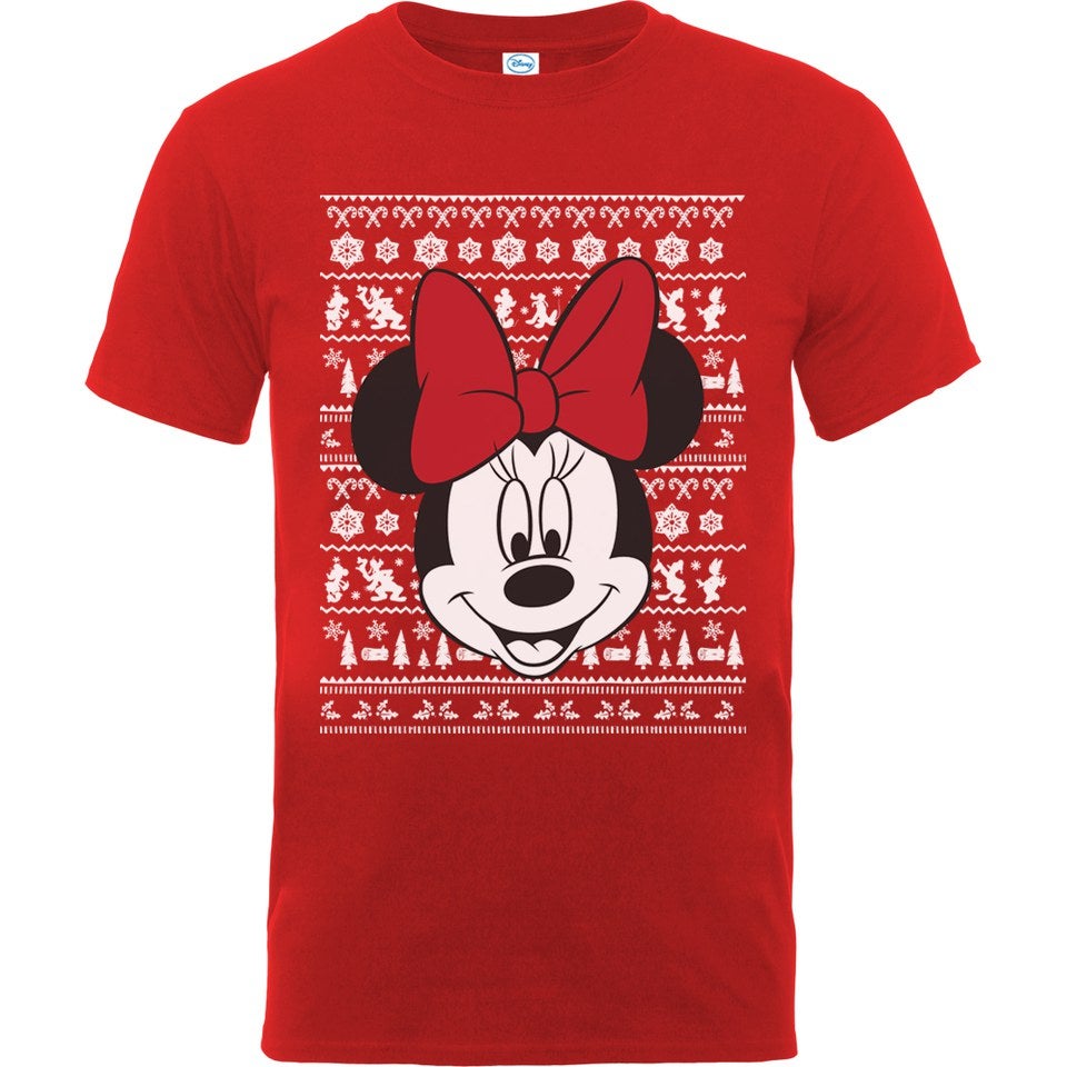 Disney Mickey Mouse Men's Christmas Minnie Head T-Shirt Red