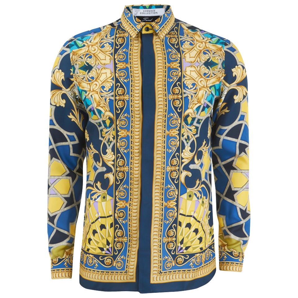 Versace Collection Men's Silk Printed Shirt Blue