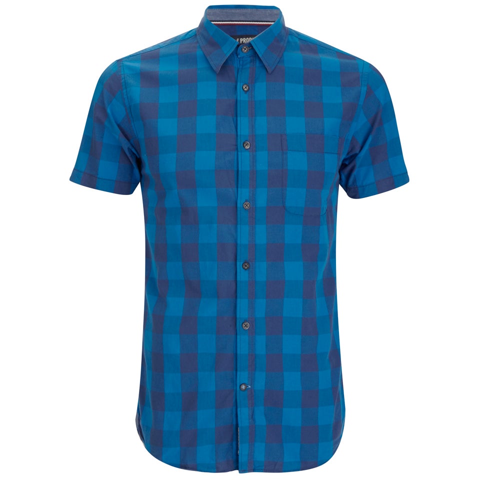 Produkt Men's Short Sleeve Checked Shirt Dress Blue Mens Clothing