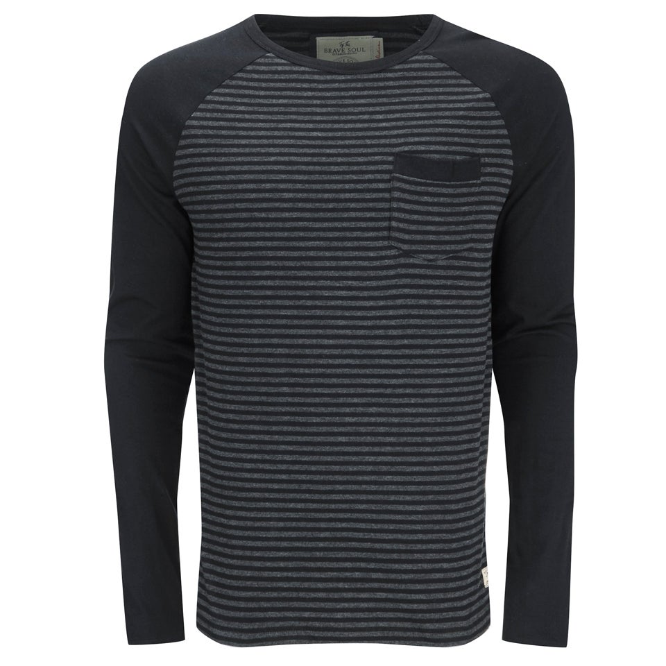 Brave Soul Men's Monacle Striped Raglan Long Sleeve Top Black