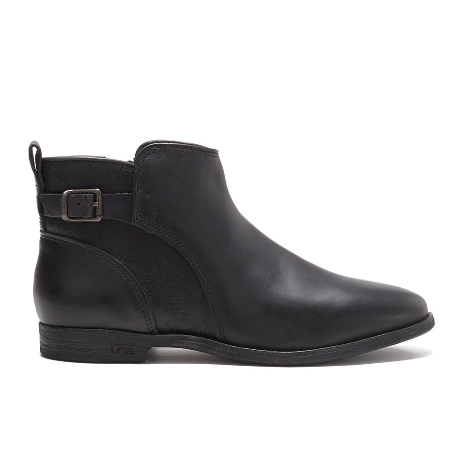 UGG Women s Demi Leather Flat Ankle Boots Black TheHut