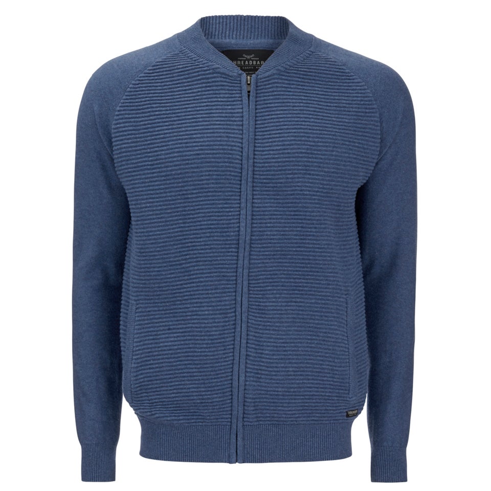 Threadbare Men s Tallinn Knitted Bomber Jacket Denim Marl Mens Clothing Zavvi UK