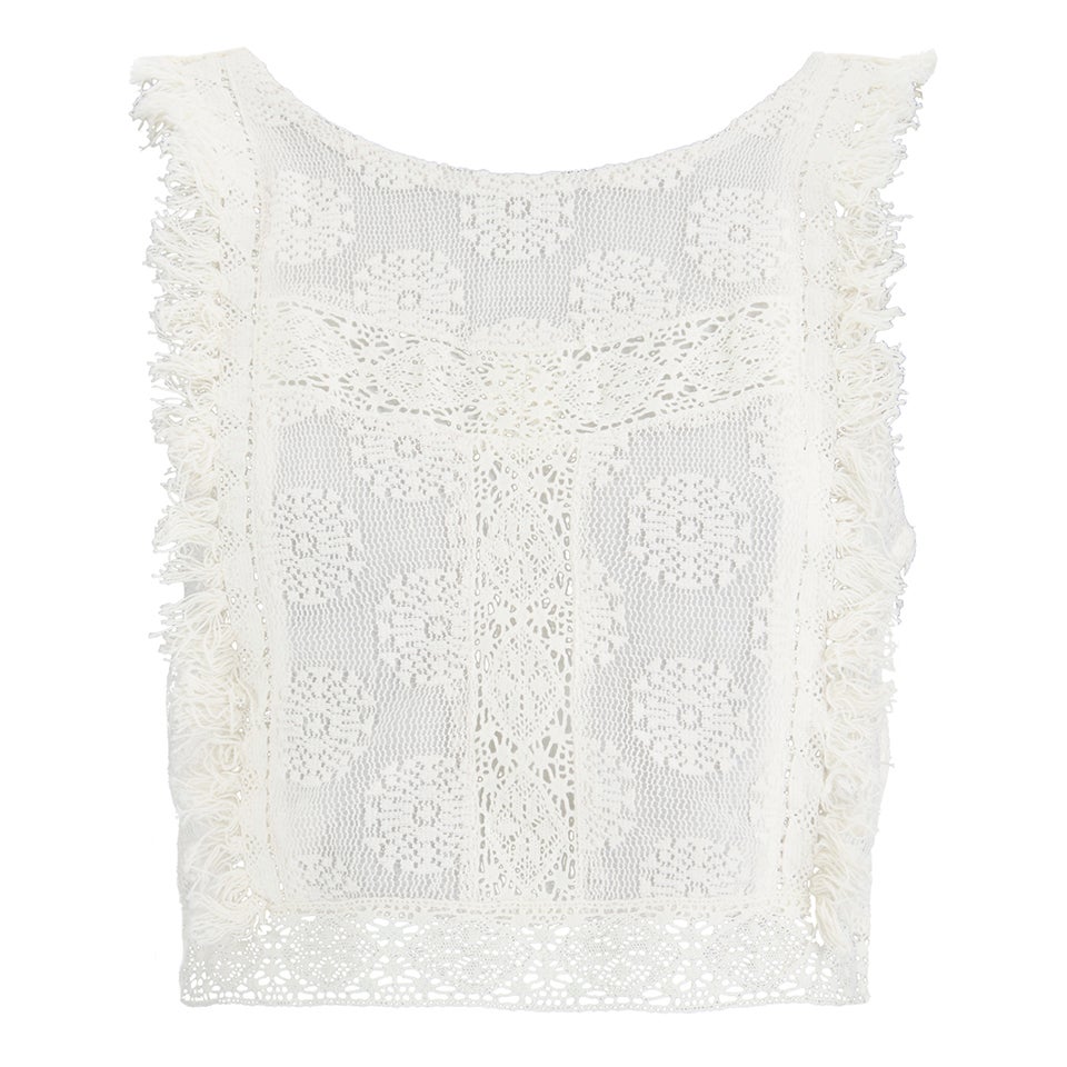 MINKPINK Women's Wild Traveller Lace Crop Top with Crochet Trims - Off White