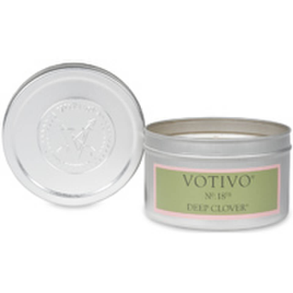 Votivo Travel Tin Candle Deep Clover LOOKFANTASTIC