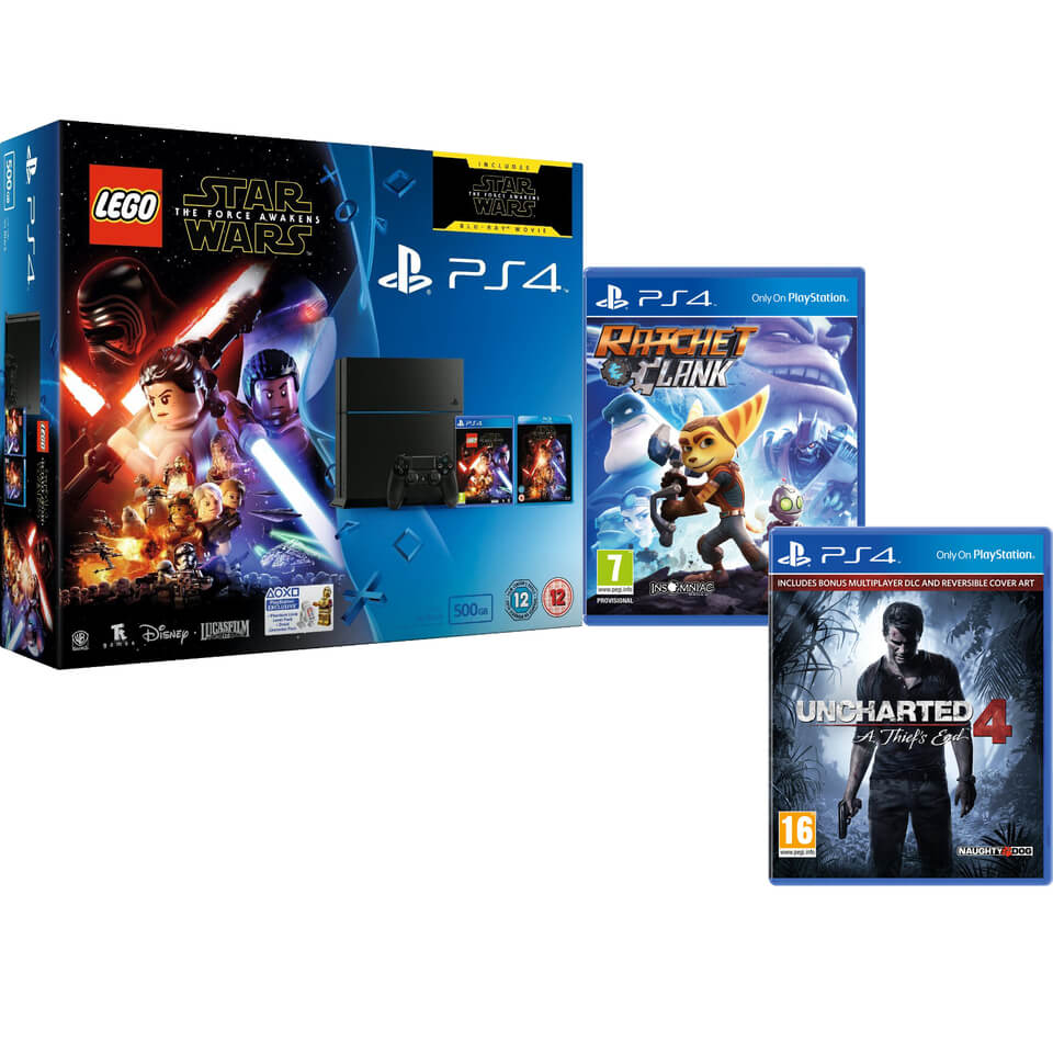 Sony PlayStation 4 500GB - Includes LEGO Star The Force Awakens, Star Wars: The Awakens, Ratchet & Clank Uncharted 4 Games Consoles - Zavvi US