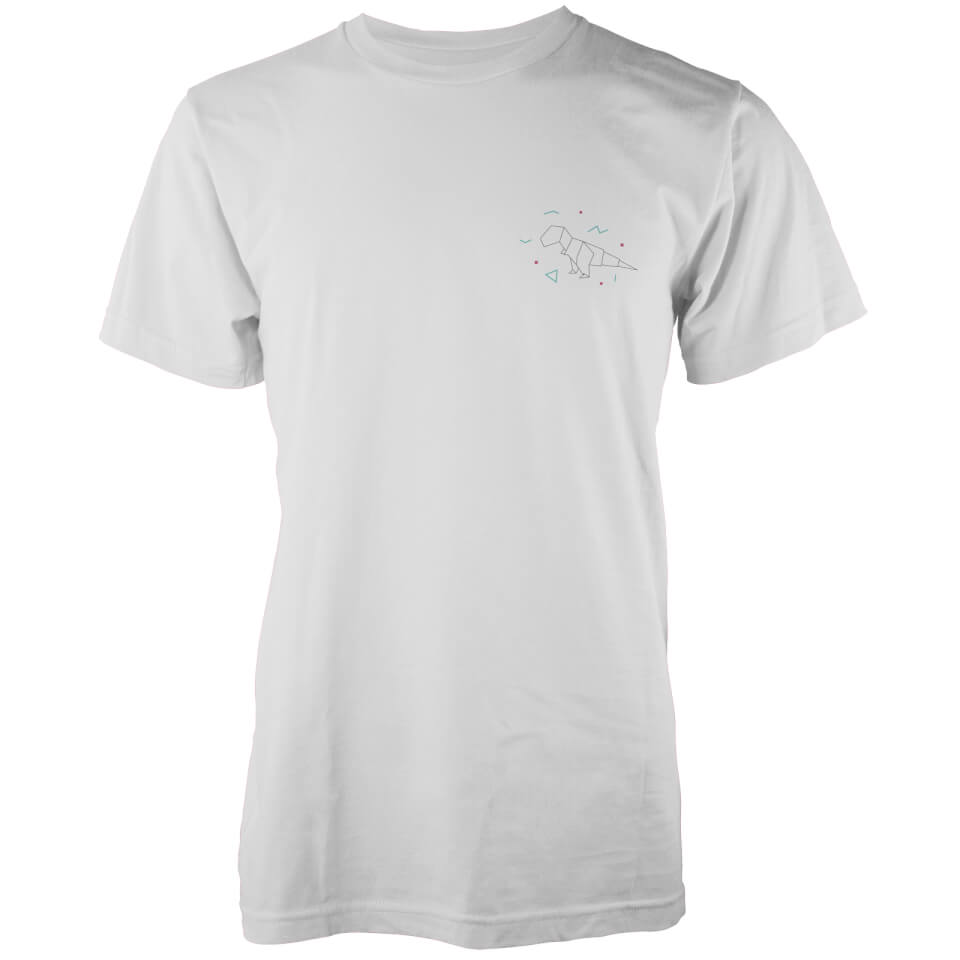 Origami Dinosaur Pocket Print T-Rex White T-Shirt