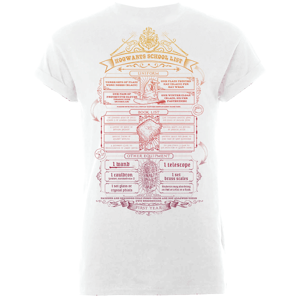 Harry Potter Hogwarts School List Men's White T-Shirt