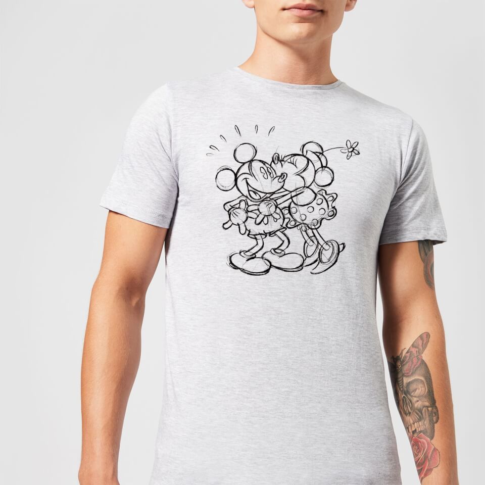 Disney Mickey Mouse Kissing Sketch T-Shirt - Grey
