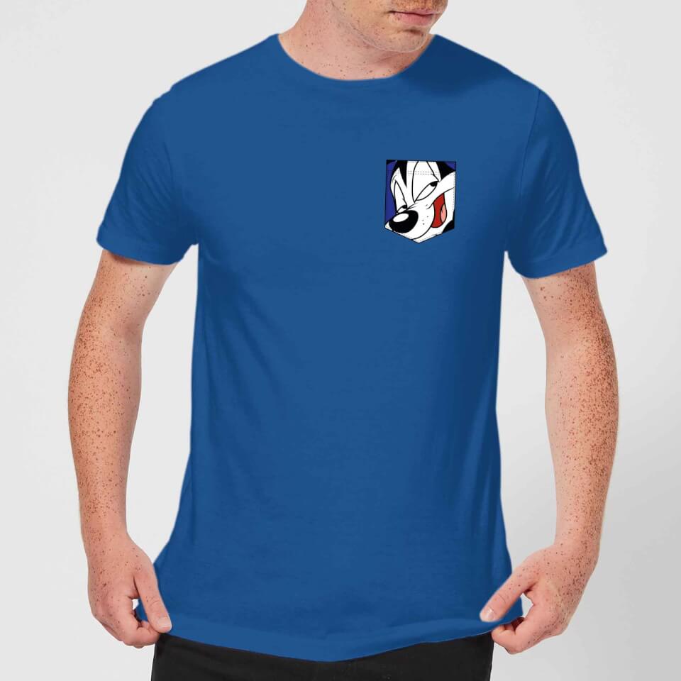 Looney Tunes Pepe Le Pew Face Faux Pocket Men's T-Shirt - Royal Blue