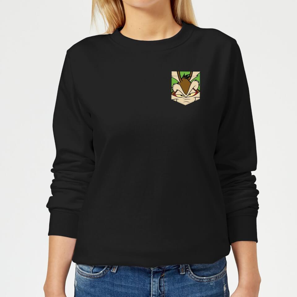 Looney Tunes Wile E Coyote Face Faux Pocket Women's Sweatshirt - Black