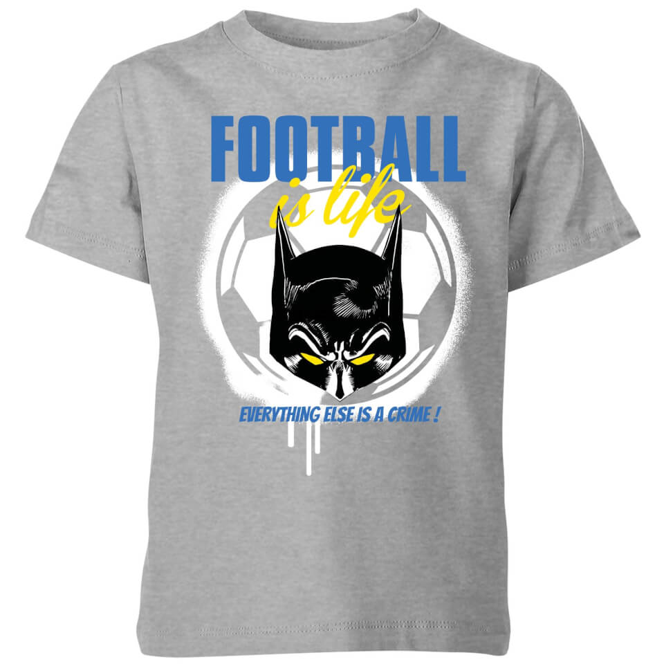 DC Comics Batman Football Is Life Kids' T-Shirt in Grey