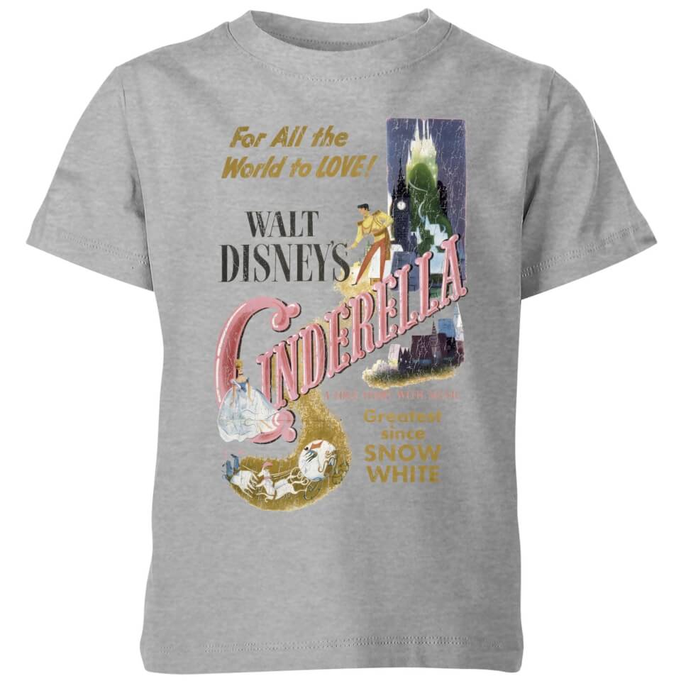 Disney Disney Princess Cinderella Retro Poster Kids' T-Shirt - Grey