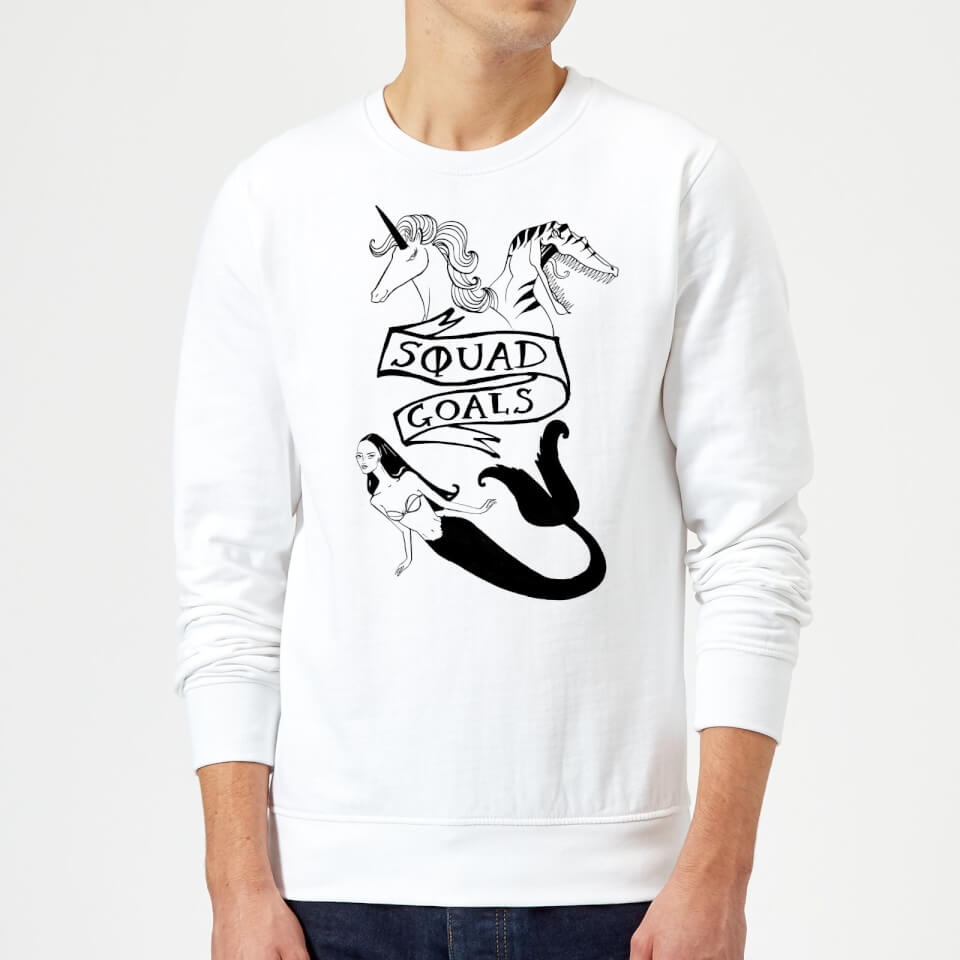 Rock On Ruby Mermaid Unicorn and Dinosaur Squad Goals Sweatshirt - White