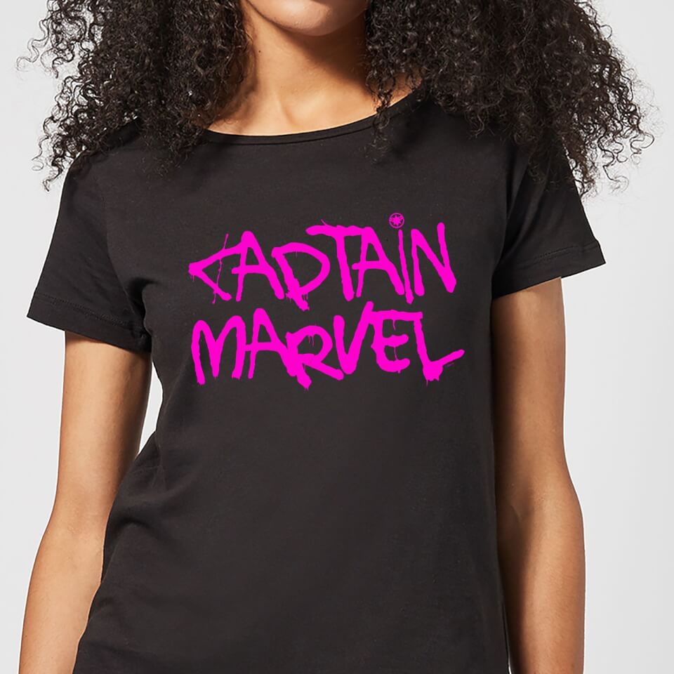 Captain Marvel Spray Text Women's T-Shirt - Black